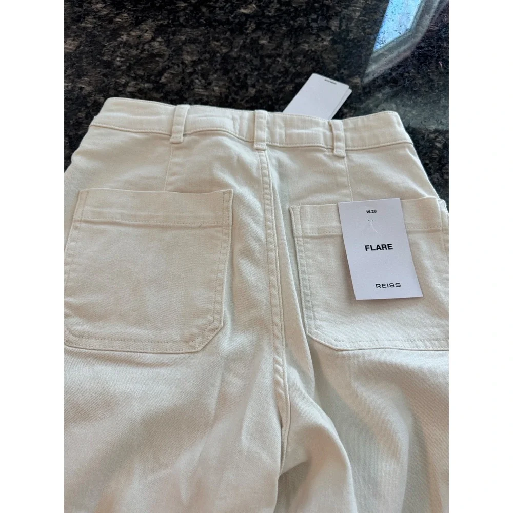 Reiss Sakura Flare Patch Pocket Jeans Ecru White High Rise Denim 28R NEW - Picture 10 of 10